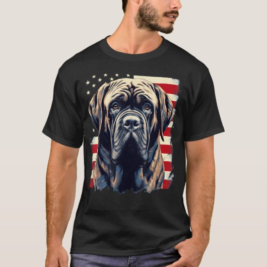 7月4日 アメリカ国旗 イングリッシュ・マスティフ Tシャツ (正面)