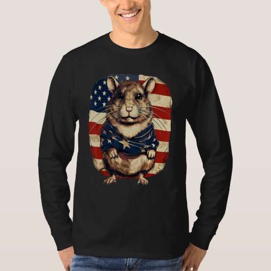 7月4日 アメリカ国旗 スナネズミ 1 Tシャツ (正面)