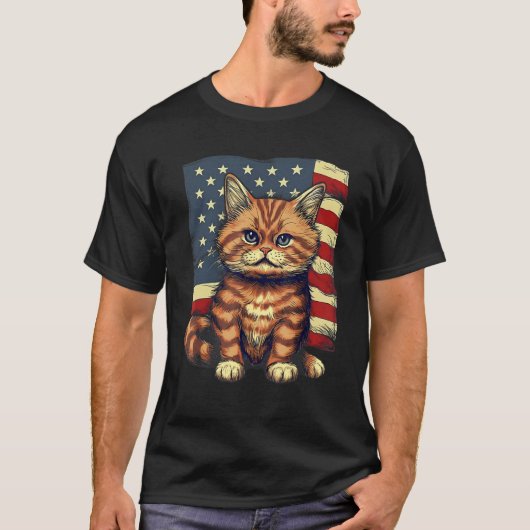 7月4日 アメリカ国旗 マンチカン Tシャツ (正面)