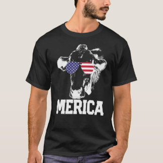 7月4日 アメリカ国旗 牛 アメリカ製 メンズ レディース リバーシブル Tシャツ