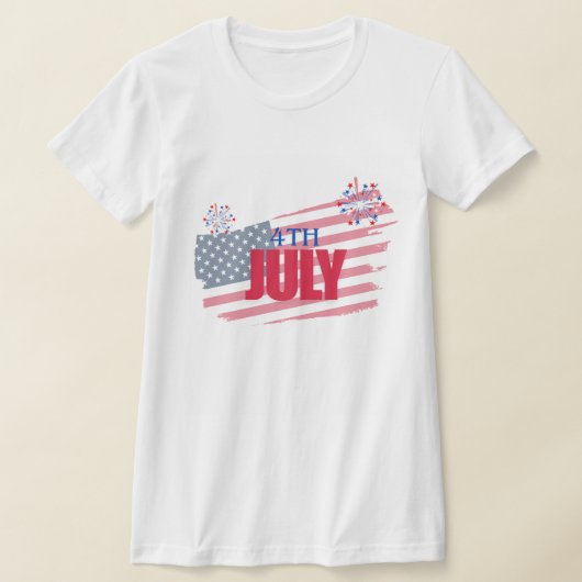 7月4日 アメリカ国旗 花火 Tシャツ | 独立記念日 (レイダウン)