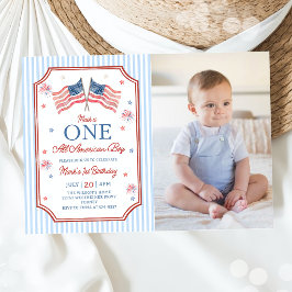 7月4日 アメリカ少年 誕生日フォト 招待状