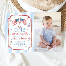 7月4日 アメリカ少年 誕生日フォト 招待状
