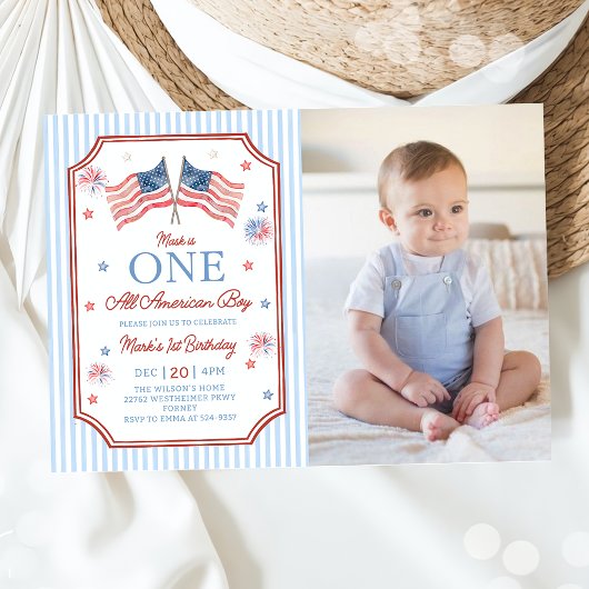 7月4日 アメリカ少年 誕生日フォト 招待状
