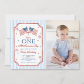 7月4日 アメリカ少年 誕生日フォト 招待状 (正面)