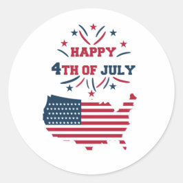 7月4日 アメリカ独立記念日 花火 USA 赤 白 青 フラグ ラウンドシール