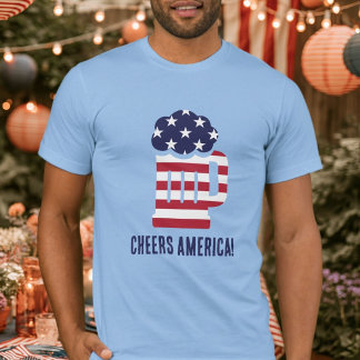 7月4日 アメリカ フラッグ ビールマグ カジュアルTシャツ Tシャツ