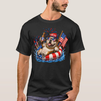 7月4日 イングランド・ブルドッグ フロート アメリカ国旗 Tシャツ