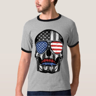 7月4日 スカル 独立記念日 ギフト Tシャツ