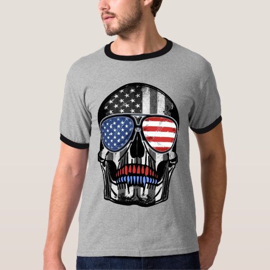 7月4日 スカル 独立記念日 ギフト Tシャツ (正面)