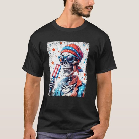 7月4日 スケルトン アイスキャンディー サングラス USA フラグ Tシャツ (正面)