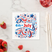 7月4日 テキストと星 愛国的なお祝い スタンダードカクテルナプキン (インサイチュ)