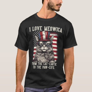 7月4日 ネコ 愛してる ミュージック愛国ネコ Tシャツ