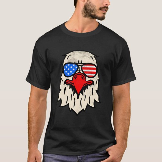 7月4日 ハッピー アメリカ国旗 サングラス アメリカ愛国者 Tシャツ (正面)