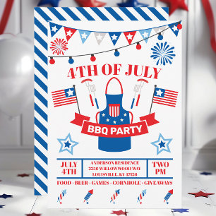 7月4日 バーベキュー エプロン ネイビーブルー BBQ パーティー 招待状