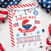 7月4日 バーベキュー グリル 赤 BBQ パーティー 招待状