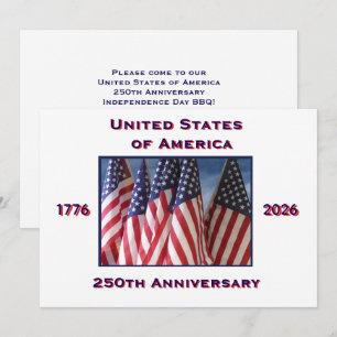 7月4日 バーベキュー、USA建国250周年、アメリカ国旗 招待状
