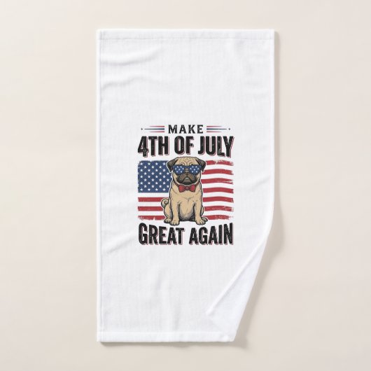 7月4日 パグ 愛国 ヴィンテージTシャツ デザイン_1 ハンドタオル (ハンドタオル)