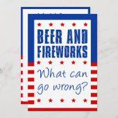 7月4日 ビールと花火 面白い招待状 招待状 (正面/裏面)