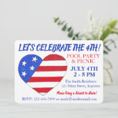 7月4日 フラッグ ハート 花火 愛国 アメリカ パーティー 招待状 (スタンド正面)