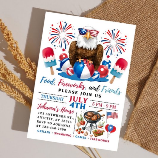 7月4日 プールパーティー BBQ 7月4日 招待状