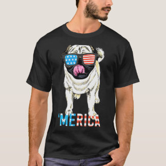 7月4日 メンズ レディース キッズ アメリカ パグ アメリカ国旗 犬 Tシャツ