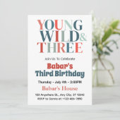 7月4日 ヤング ワイルド アンド スリー 少年 3歳の誕生日 招待状 (スタンド正面)
