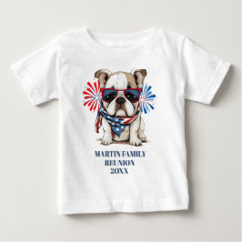 7月4日 レッド ブルー ブルドッグ ファミリー リユニオン ベビーTシャツ
