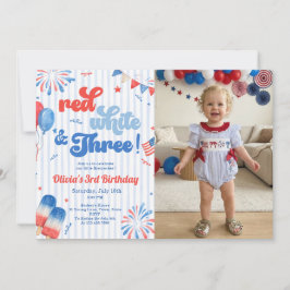 7月4日 写真 3歳 誕生日パーティー招待状 招待状