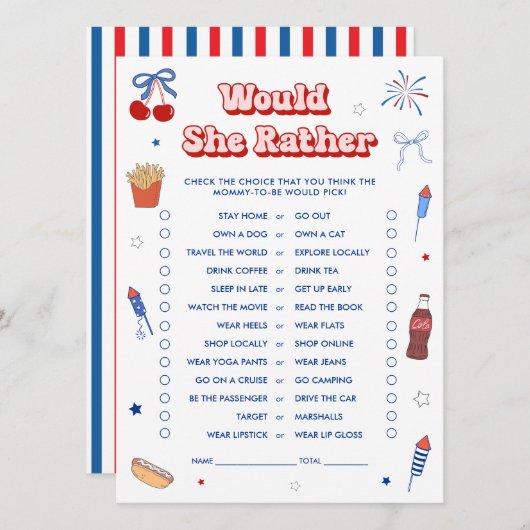 7月4日 女子Baby Shower どちらがいい?ゲーム 招待状 (正面/裏面)