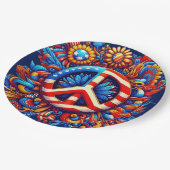 7月4日 – 平和のサイン独立日 – グルービー – ペーパープレート (アングル)