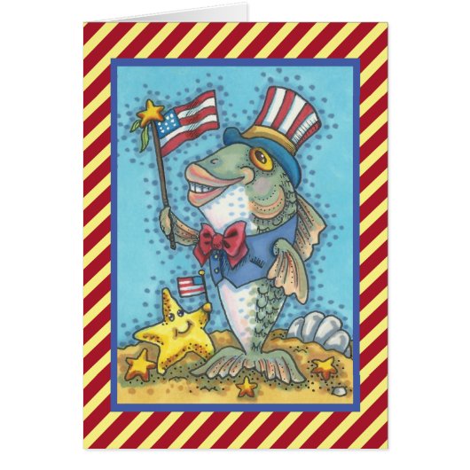 7月4日 愛国心あふれる魚 グリーティングカード 詩 (正面)