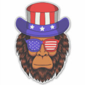 7月4日 愛国的なアメリカの帽子をかぶったビッグフット シール (正面)