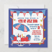 7月4日 愛国的なピクニック&BBQパーティーへのご招待 招待状 (正面)