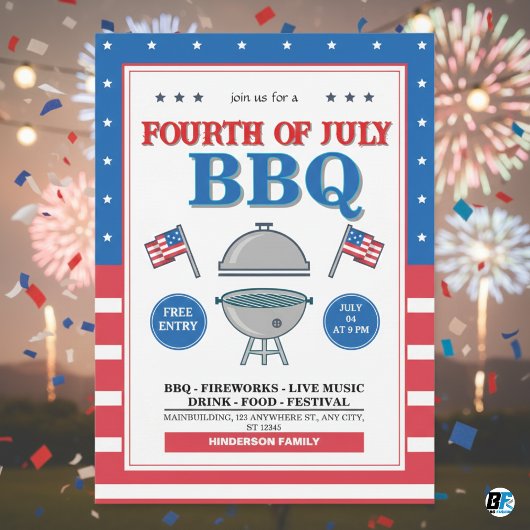 7月4日 愛国的な花火とBBQパーティー 招待状