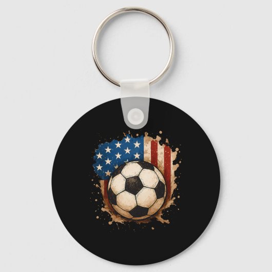 7月4日 愛国 サッカー USA アメリカ国旗 少年 キーホルダー (正面)