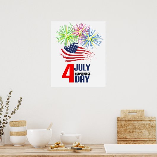 7月4日 – 旗と花火と独立記念日 ポスター (キッチン)