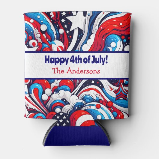 7月4日 |星とストライプパーソナライズされた 缶クーラー (正面)