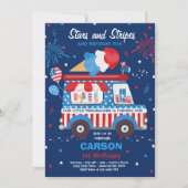 7月4日 星条旗 アイスクリーム トラック 誕生日 招待状 (正面)