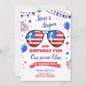 7月4日 星条旗 花火 誕生日 招待状 (正面)