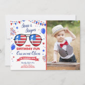 7月4日 星条旗 花火 誕生日 招待状 (正面)