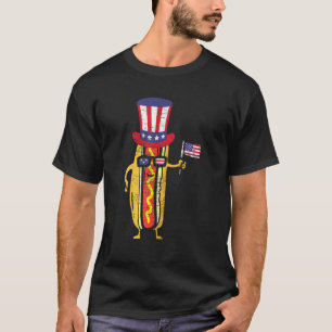 7月4日(火)のホットドッグサングラスアメリカ国旗 Tシャツ