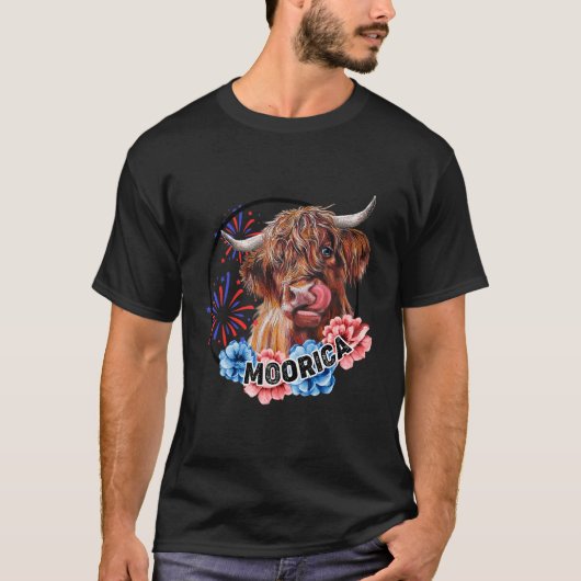 7月4日 牛 アメリカ ムーアアメリカ アメリカ Tシャツ (正面)