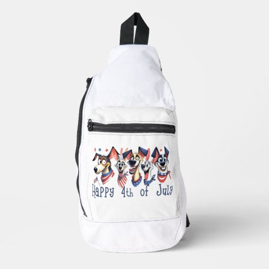 7月4日。独立記念日。おもしろい犬 スリングバッグ (正面)