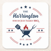 7月4日 独立記念日 ファミリーBBQ スクエアペーパーコースター (正面)