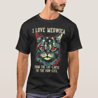 7月4日 猫好き、私はミュージカ パトリオティック 猫 女性 Tシャツ