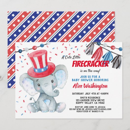 7月4日 男の子 ベビーシャワー 招待状 (正面/裏面)