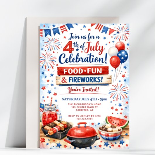 7月4日 祝祭 ファミリーBBQパーティー 招待状