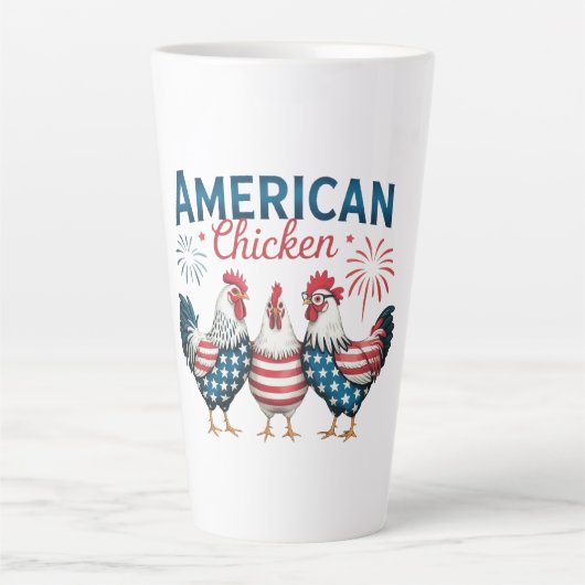 7月4日 米国の愛国的なニワトリ デザイン カフェラテマグ (正面)