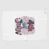 7月4日 米国の花火 ビンテージTシャツ デザイン ゴルフタオル (横)